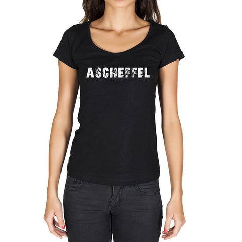 ascheffel, German Cities Black, Women's Short Sleeve Rounded Neck T-shirt