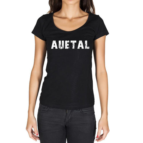 auetal, German Cities Black, Women's Short Sleeve Rounded Neck T-shirt