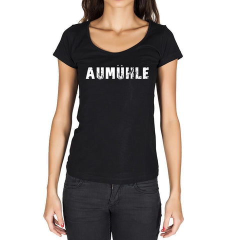 aumühle, German Cities Black, Women's Short Sleeve Rounded Neck T-shirt