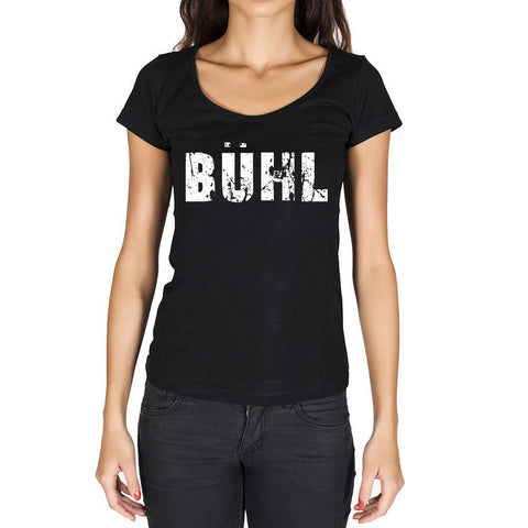 bühl, German Cities Black, Women's Short Sleeve Rounded Neck T-shirt