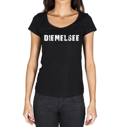 diemelsee, German Cities Black, Women's Short Sleeve Rounded Neck T-shirt
