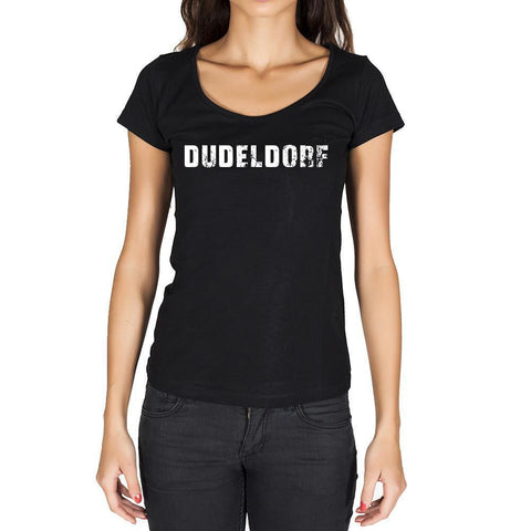 dudeldorf, German Cities Black, Women's Short Sleeve Rounded Neck T-shirt