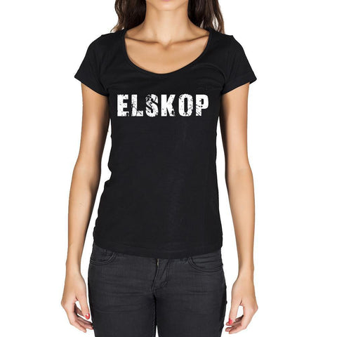 elskop, German Cities Black, Women's Short Sleeve Rounded Neck T-shirt