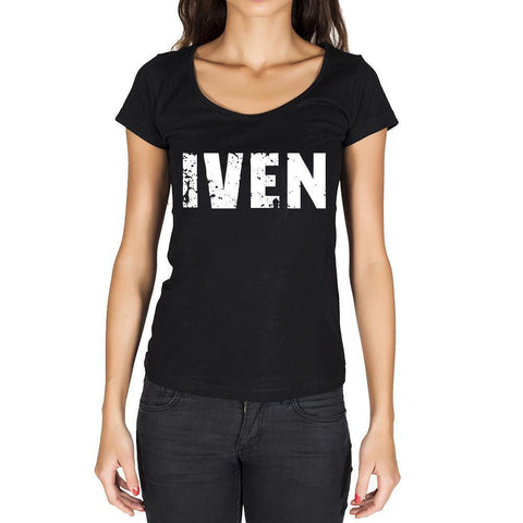 iven, German Cities Black, Women's Short Sleeve Rounded Neck T-shirt